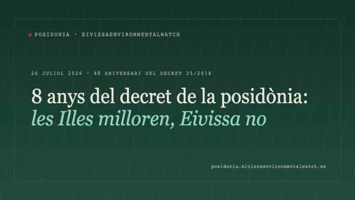 Captura del micrositio Posidonia con cabecera editorial verde y estadísticas de estaciones